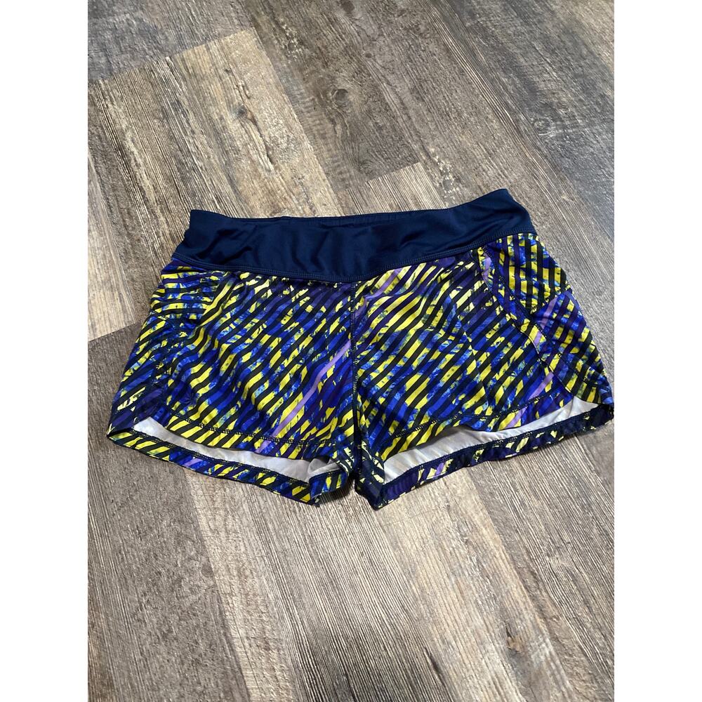 Athleta Women's Vibrant Blue/Yellow Striped Athletic Shorts Size Small